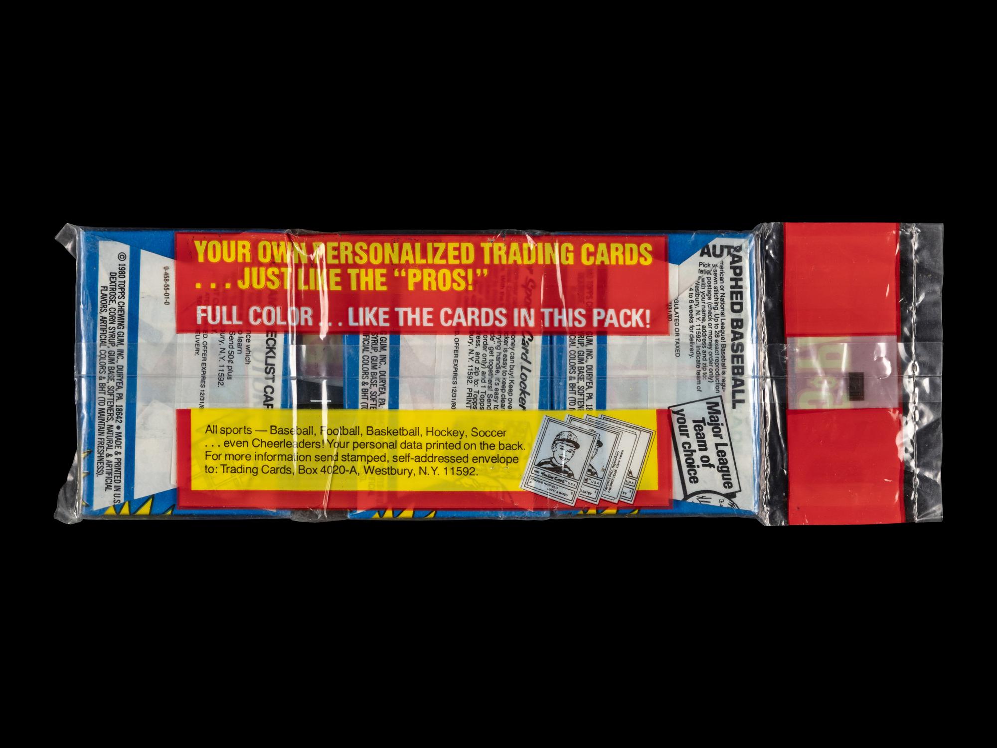 An Unopened 1980 Topps Baseball Card Three Pack - Possible Rickey Henderson Rookie Card