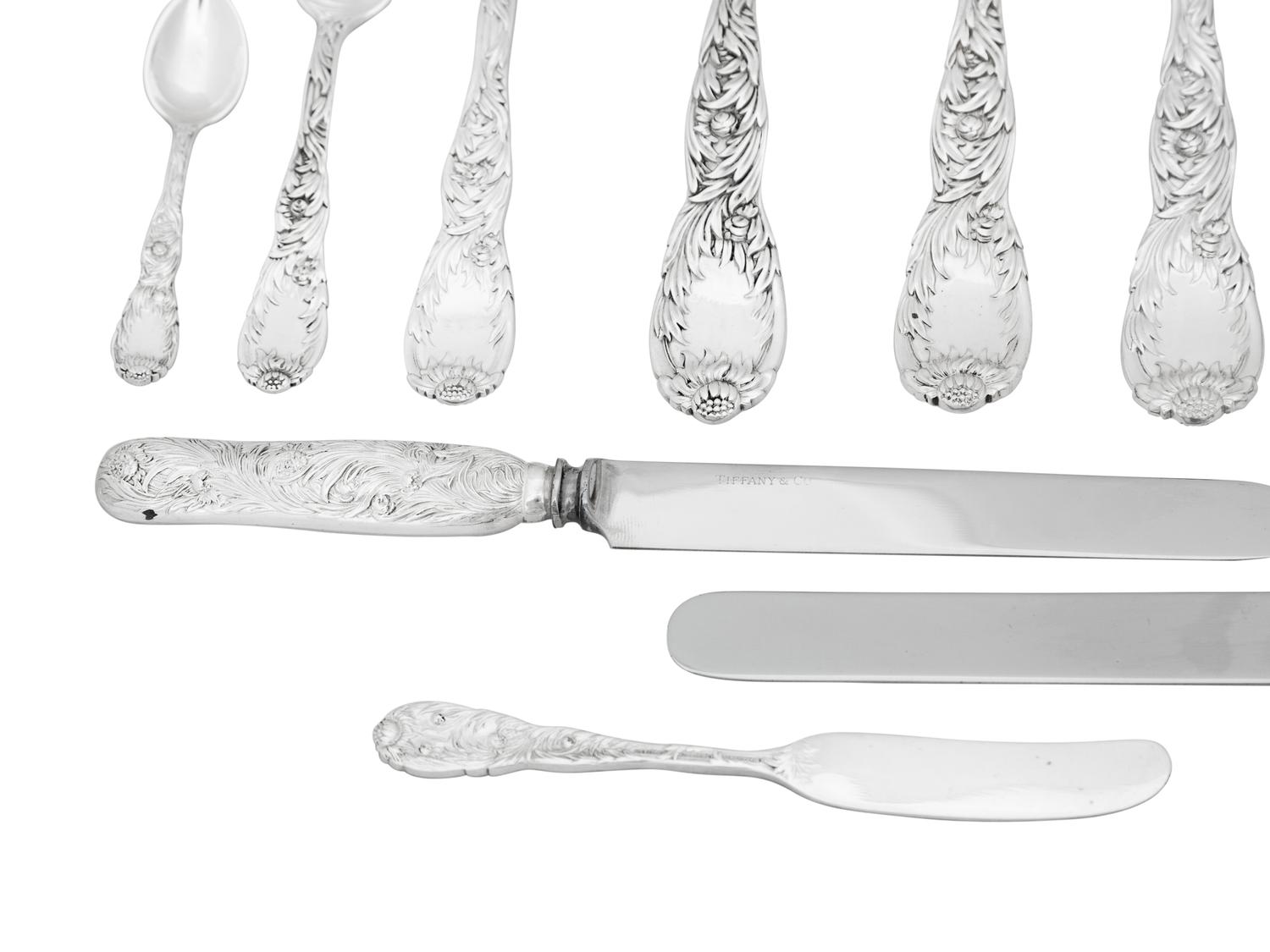 An Assembled Tiffany and Co. Chrysanthemum Silver Flatware Service