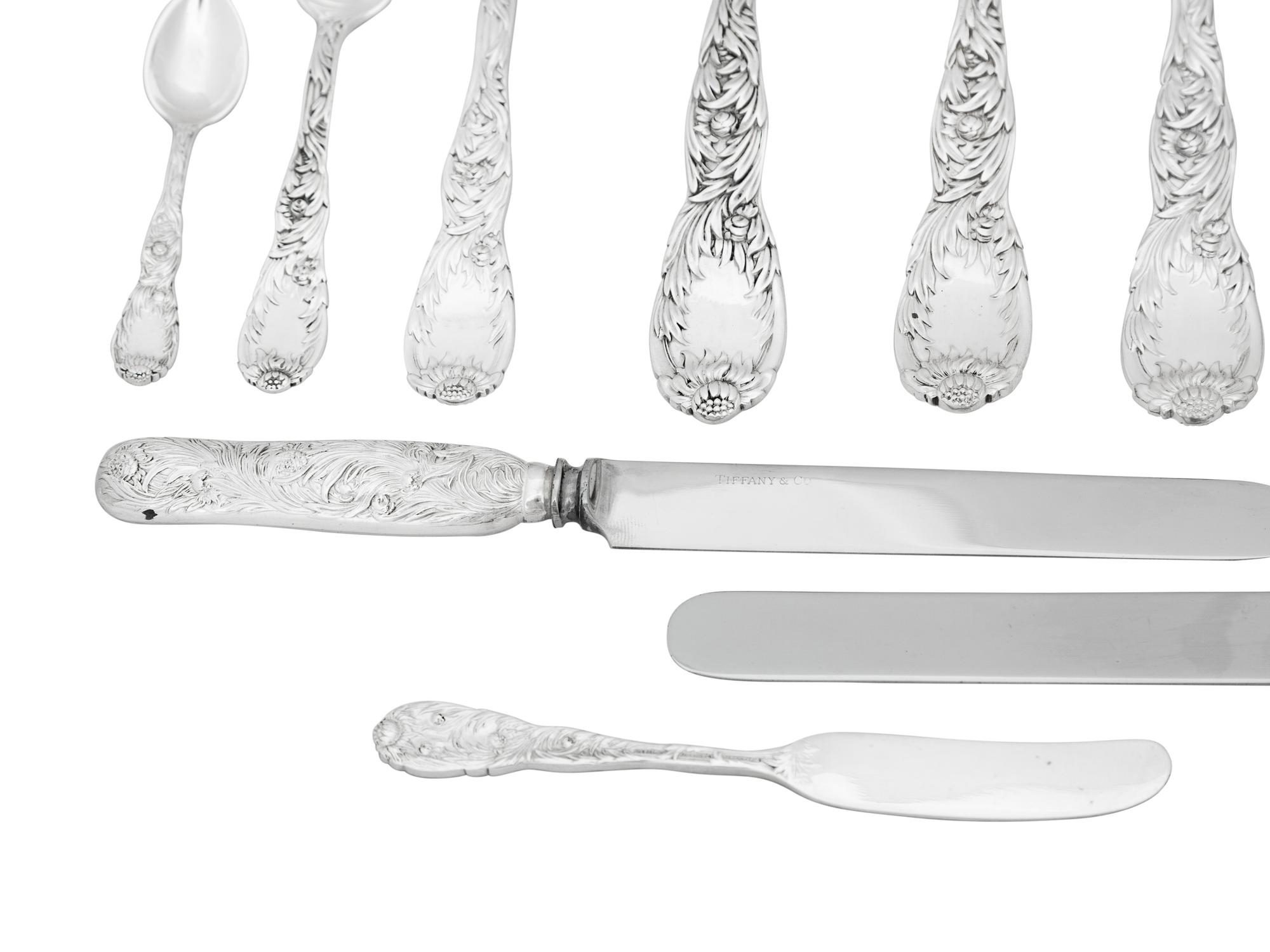 An Assembled Tiffany and Co. Chrysanthemum Silver Flatware Service