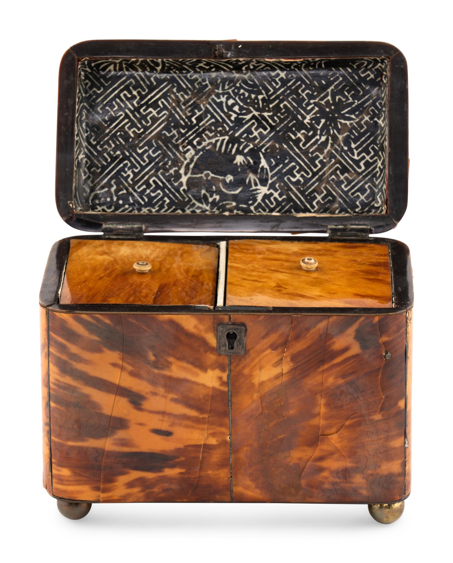 A Regency Silver Mounted Tortoise Shell Tea Caddy