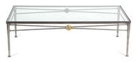 A Neoclassical Style Brushed Steel Glass Top Coffee Table Height 15 1/2 x width 50 x depth 26 inches — 21ST CENTURY