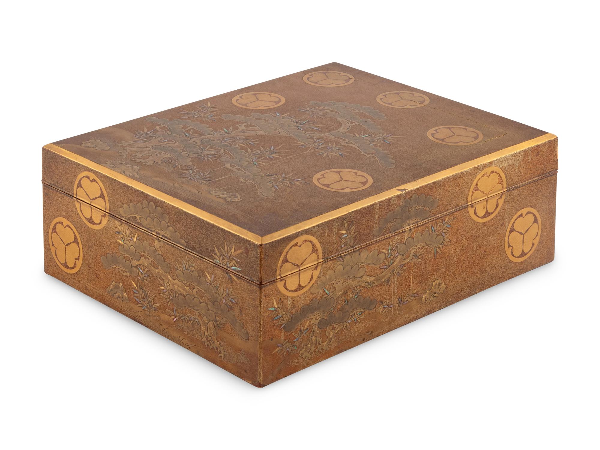 A Large Japanese Gold Lacquer Stationary Covered Box, Bunko