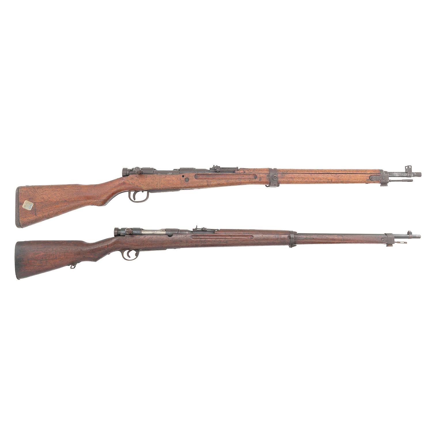 **2 Japanese Rifles: A Type 99 Arisaka Rifle with Ground Mum, Anti-Aircraft Sights and A Navy Marked Type 38 School Gun