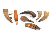 A Group of Powder Horns, Flasks and a Sheath