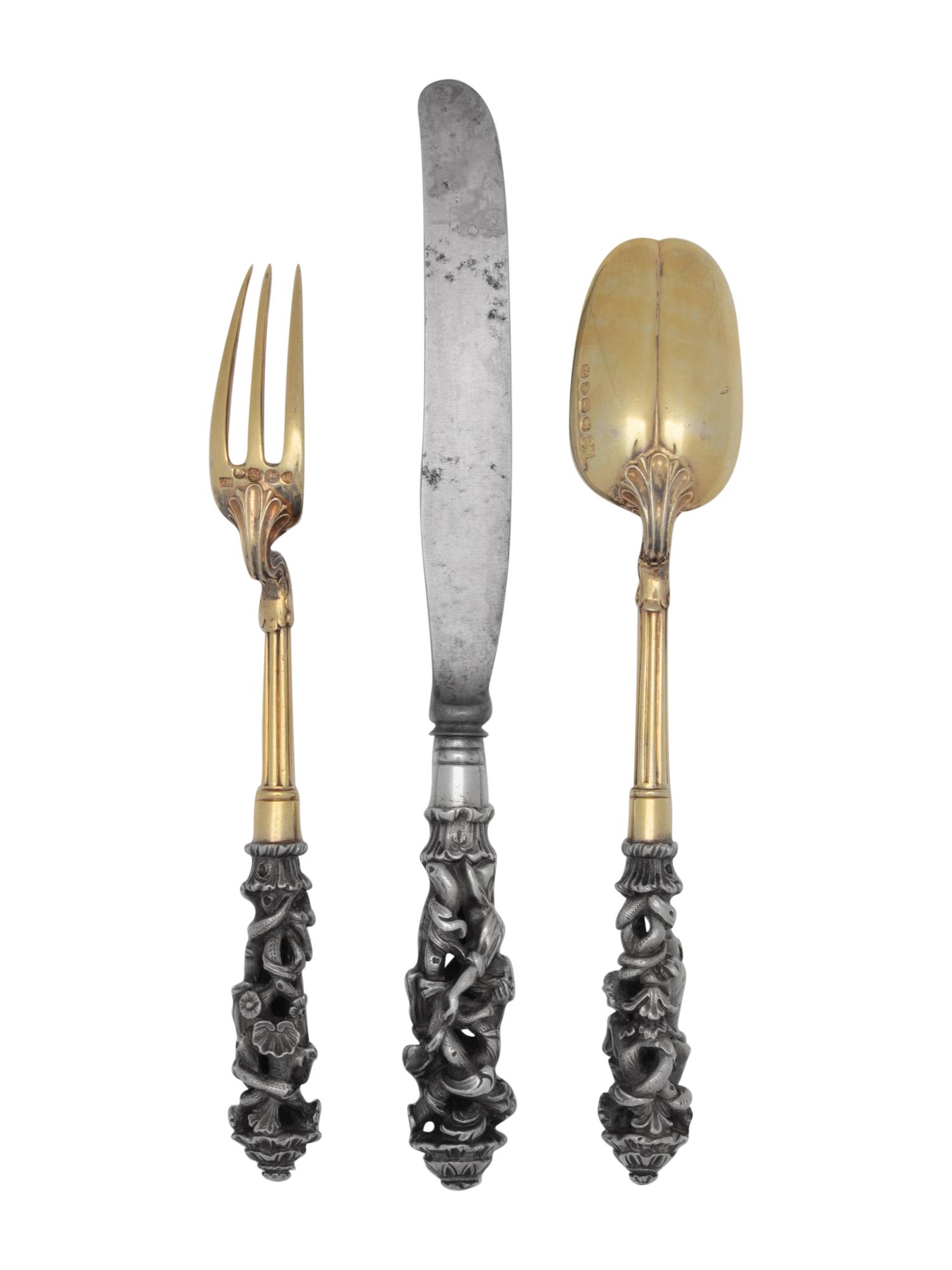 Three English Silver-Gilt Figural Flatware Articles