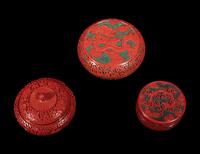 Eight Chinese Carved Red Lacquered Vessels