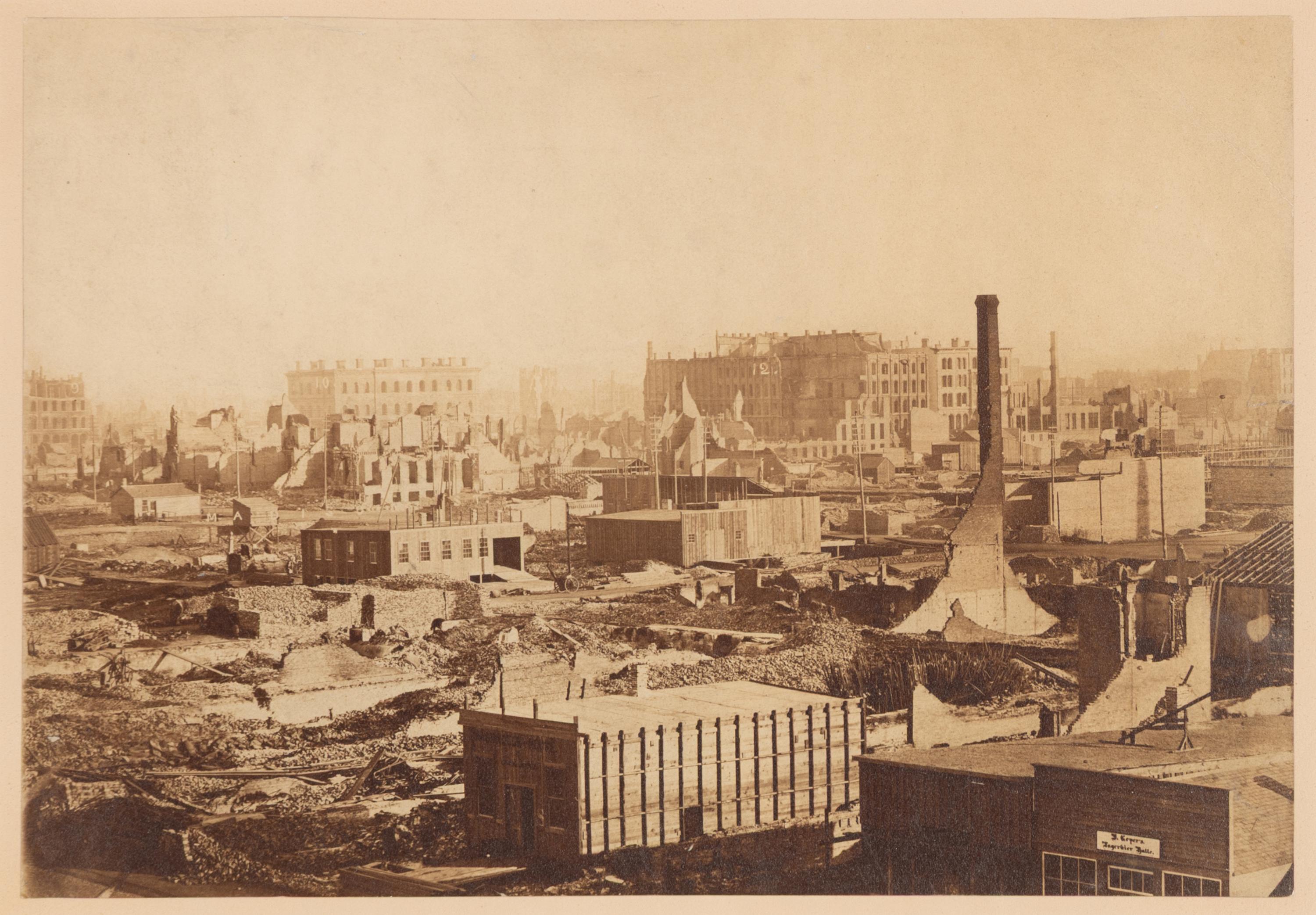 [Chicago Fire]. Smith, Joshua (1818-1891), photographer. Chicago, as seen after the great Conflagration . Washington, 1871.