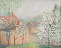 Spring Landscape with Flowering Trees