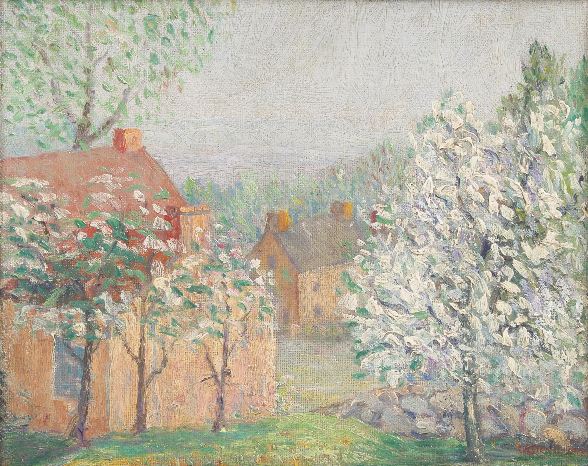 Spring Landscape with Flowering Trees