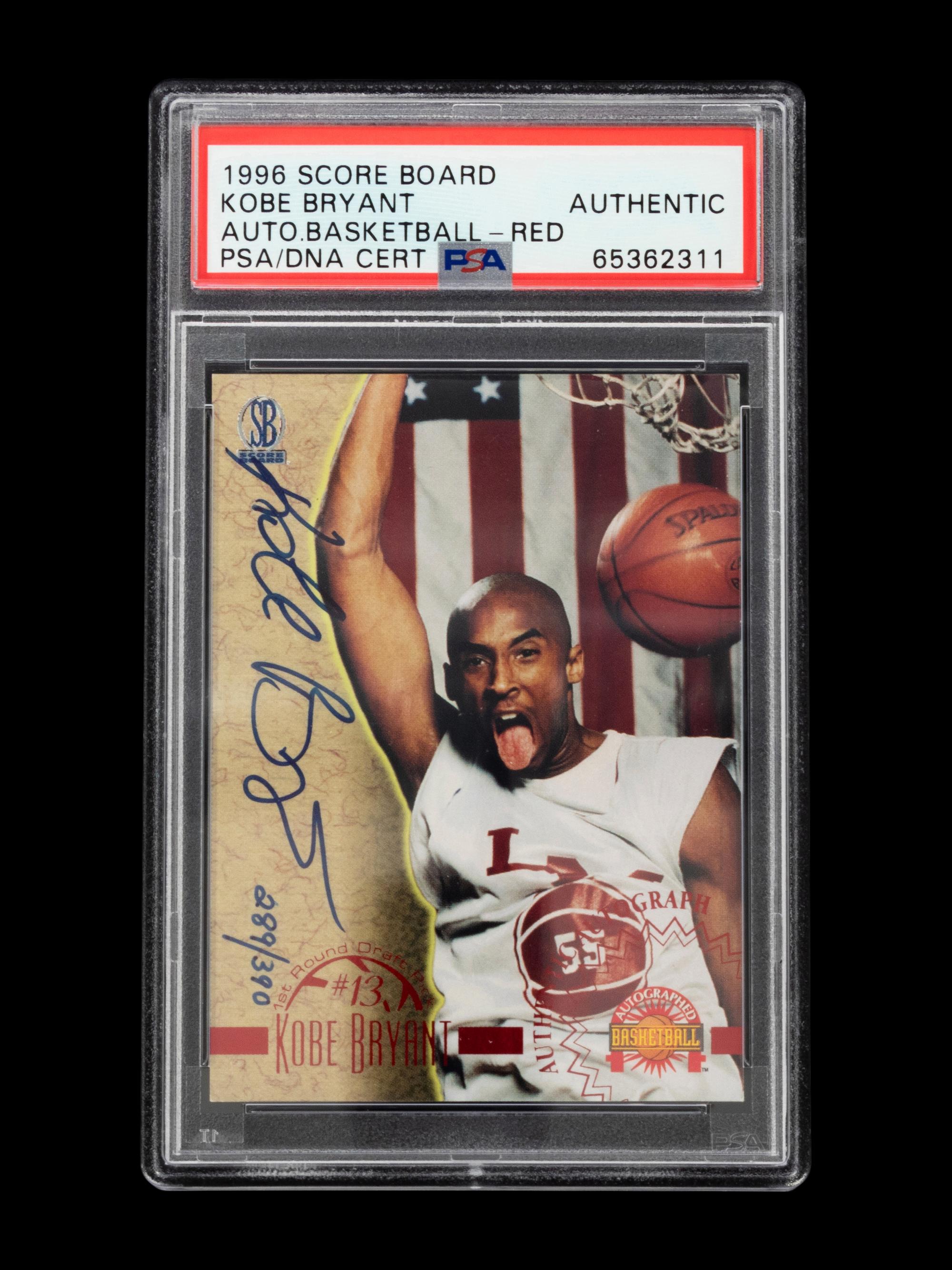 A 1996 Score Board Basketball Autographs Red Kobe Bryant Signed Rookie Basketball Card No. 15 (PSA Authentic),