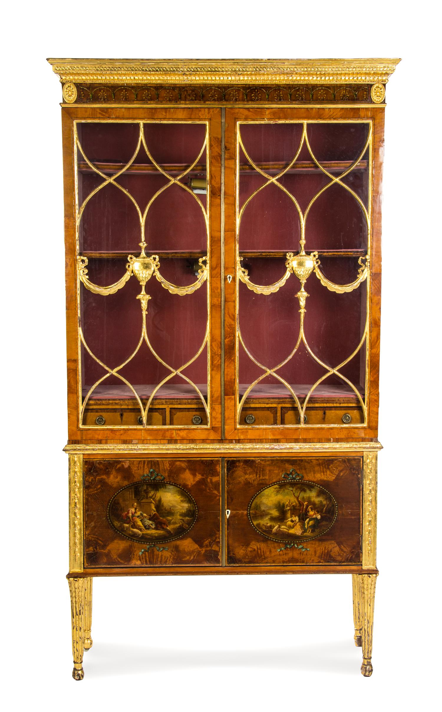 An Adam Style Painted Satinwood Bookcase, 18TH CENTURY WITH ALTERATION AND LATER ELEMENTS, Height 83 1/4 x width 43 x depth 15 inches. — 18TH CENTURY WITH ALTERATION AND LATER ELEMENTS,