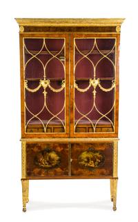 An Adam Style Painted Satinwood Bookcase, 18TH CENTURY WITH ALTERATION AND LATER ELEMENTS, Height 83 1/4 x width 43 x depth 15 inches. — 18TH CENTURY WITH ALTERATION AND LATER ELEMENTS,