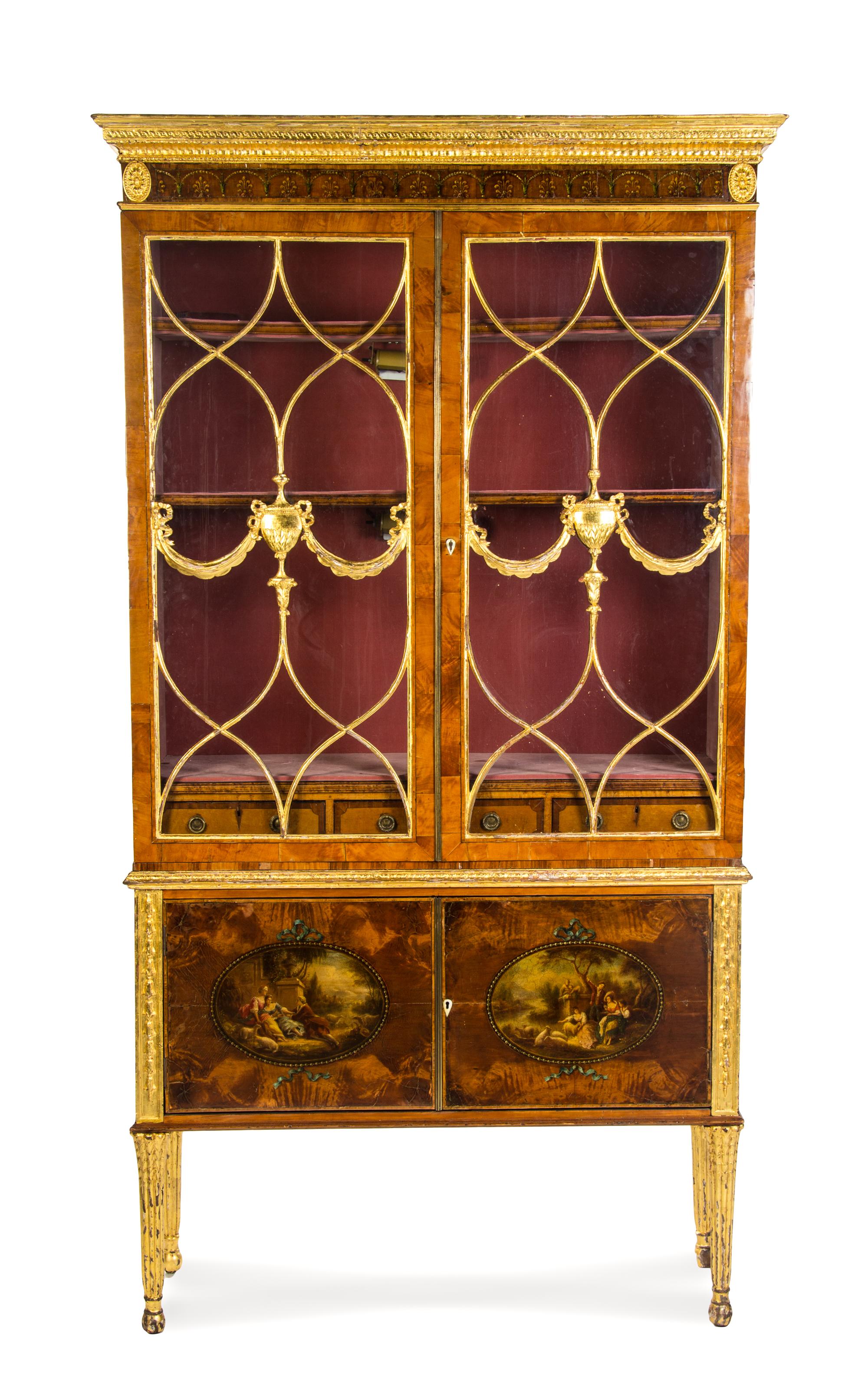 An Adam Style Painted Satinwood Bookcase, 18TH CENTURY WITH ALTERATION AND LATER ELEMENTS, Height 83 1/4 x width 43 x depth 15 inches. — 18TH CENTURY WITH ALTERATION AND LATER ELEMENTS,