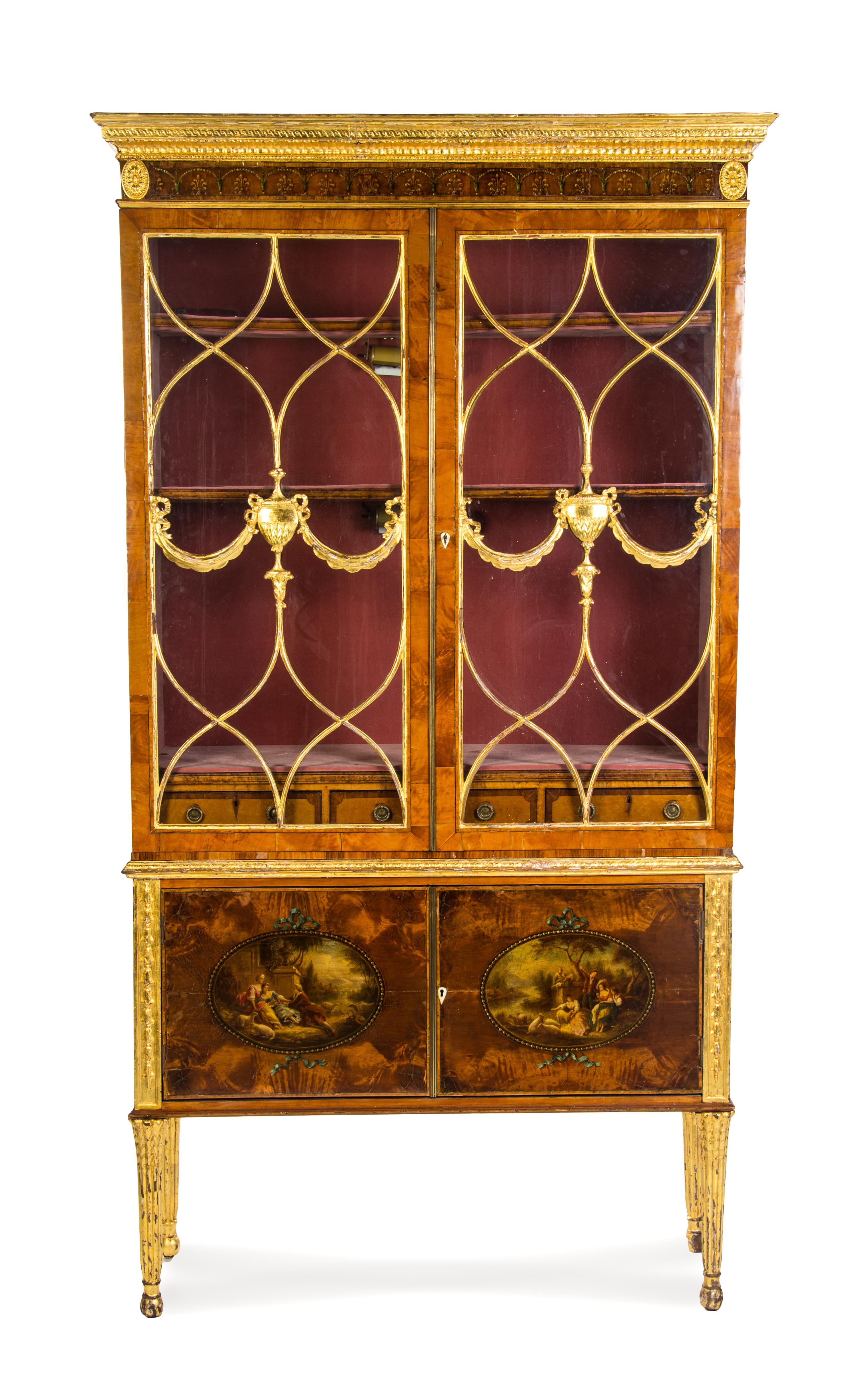 An Adam Style Painted Satinwood Bookcase, 18TH CENTURY WITH ALTERATION AND LATER ELEMENTS, Height 83 1/4 x width 43 x depth 15 inches. — 18TH CENTURY WITH ALTERATION AND LATER ELEMENTS,