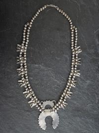 Zuni Silver and Turquoise Cluster Squash Blossom Necklace and Earrings