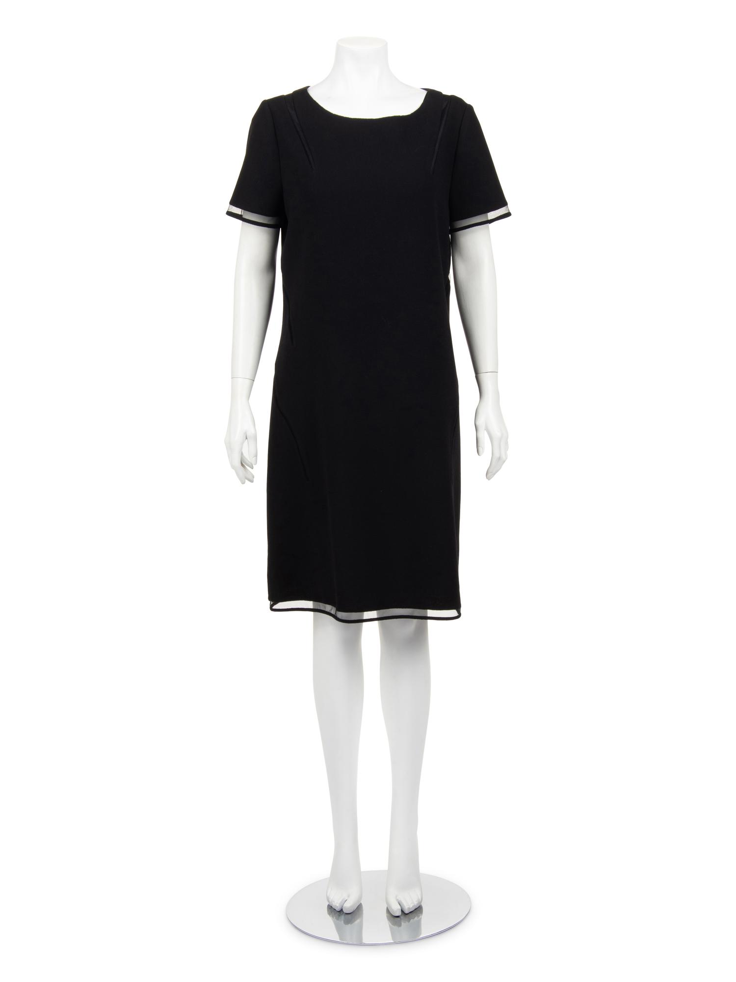 Ralph Rucci Wool Crepe Short Sleeve Dress with Net Inserts