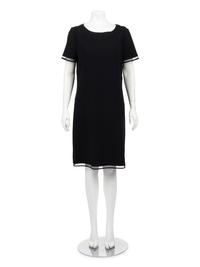 Ralph Rucci Wool Crepe Short Sleeve Dress with Net Inserts