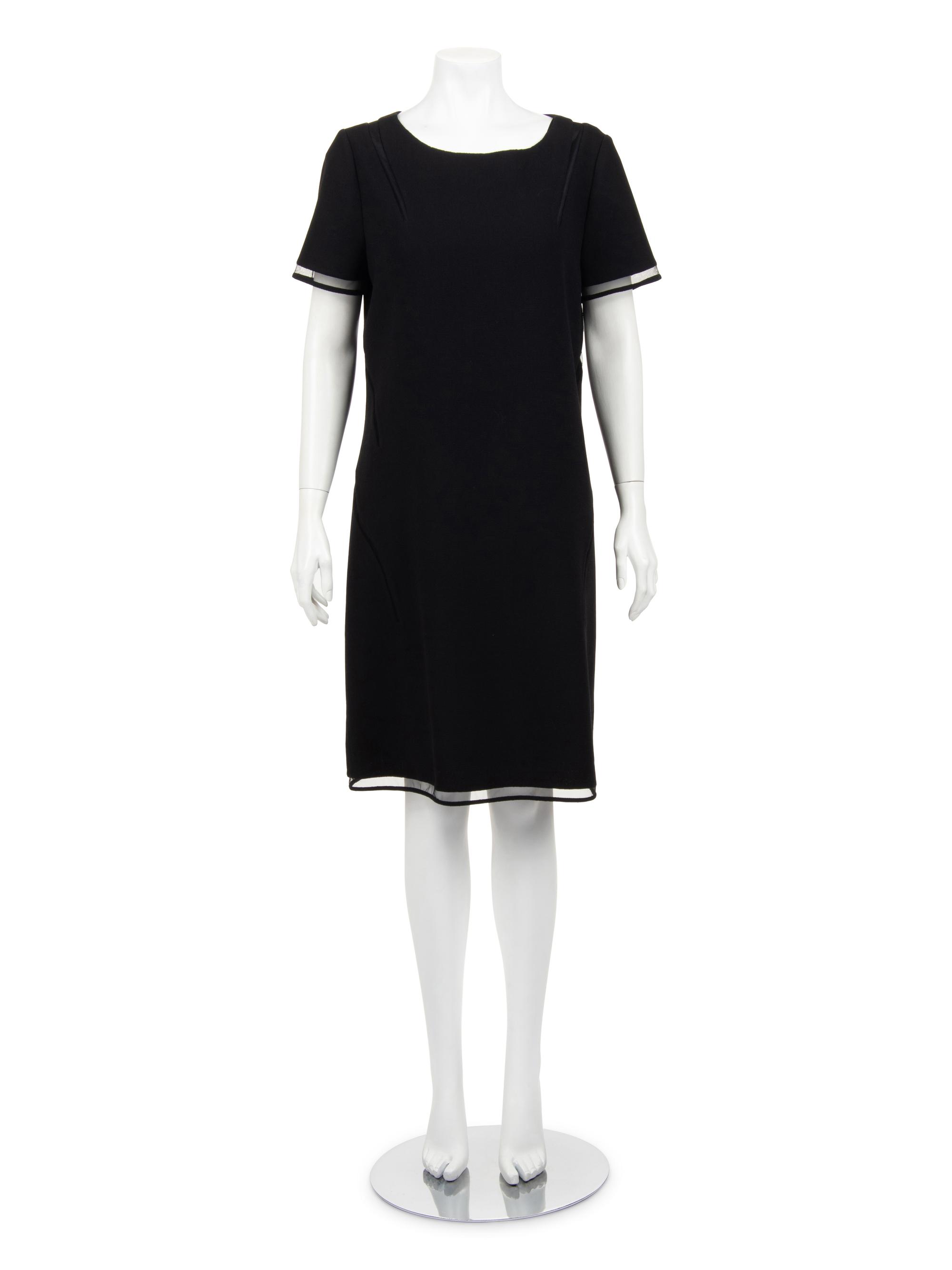 Ralph Rucci Wool Crepe Short Sleeve Dress with Net Inserts
