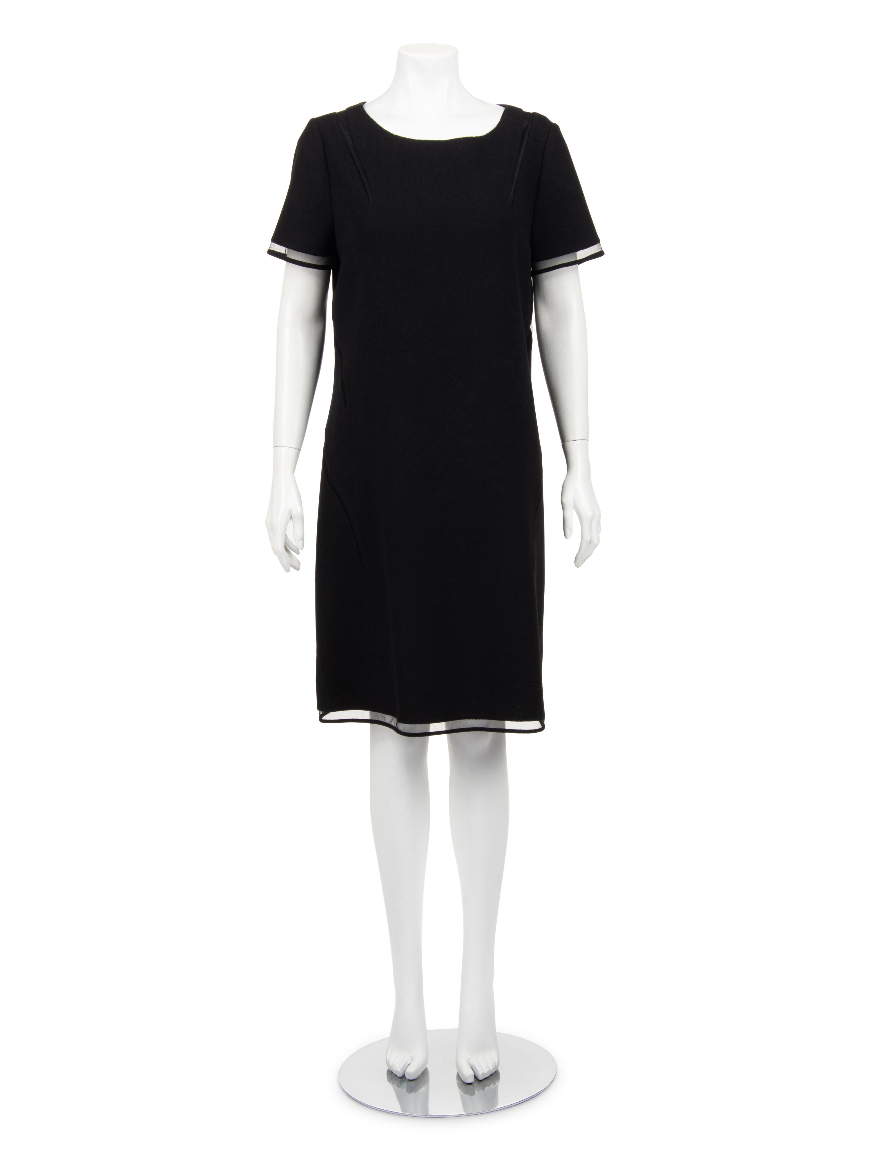 Ralph Rucci Wool Crepe Short Sleeve Dress with Net Inserts