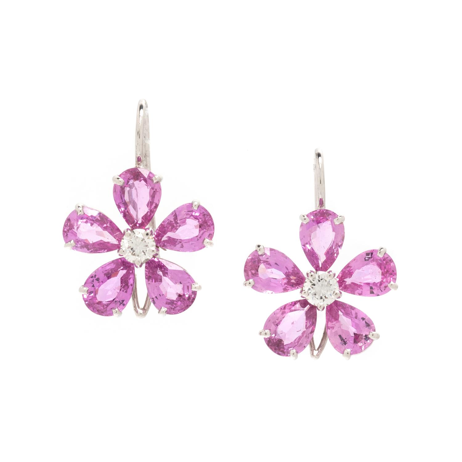 PINK SAPPHIRE AND DIAMOND FLOWER EARRINGS