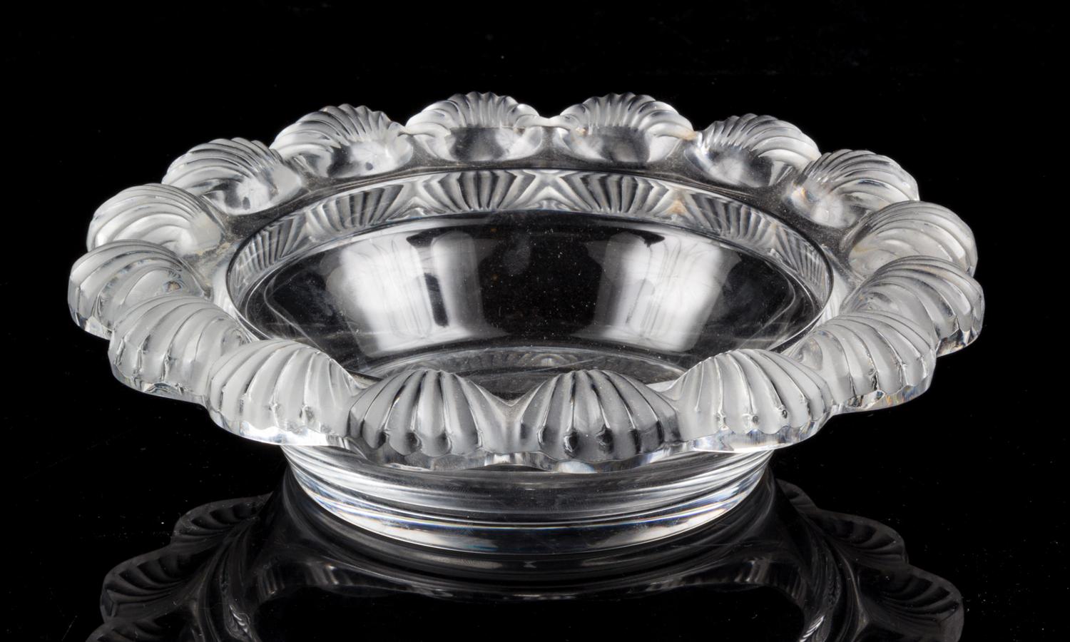 A Lalique Frosted Glass Pornic Bowl Diameter 8 inches.