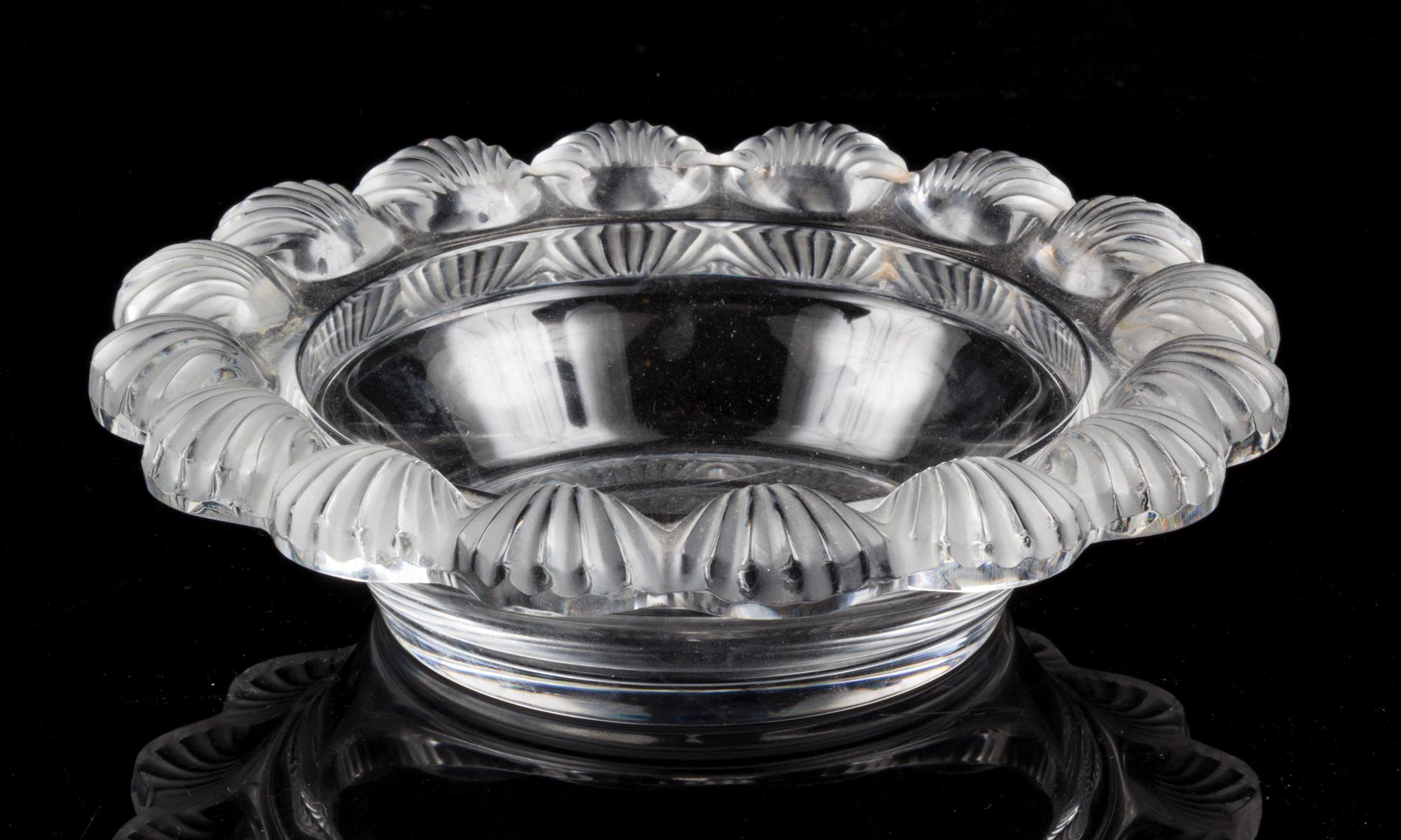 A Lalique Frosted Glass Pornic Bowl Diameter 8 inches.