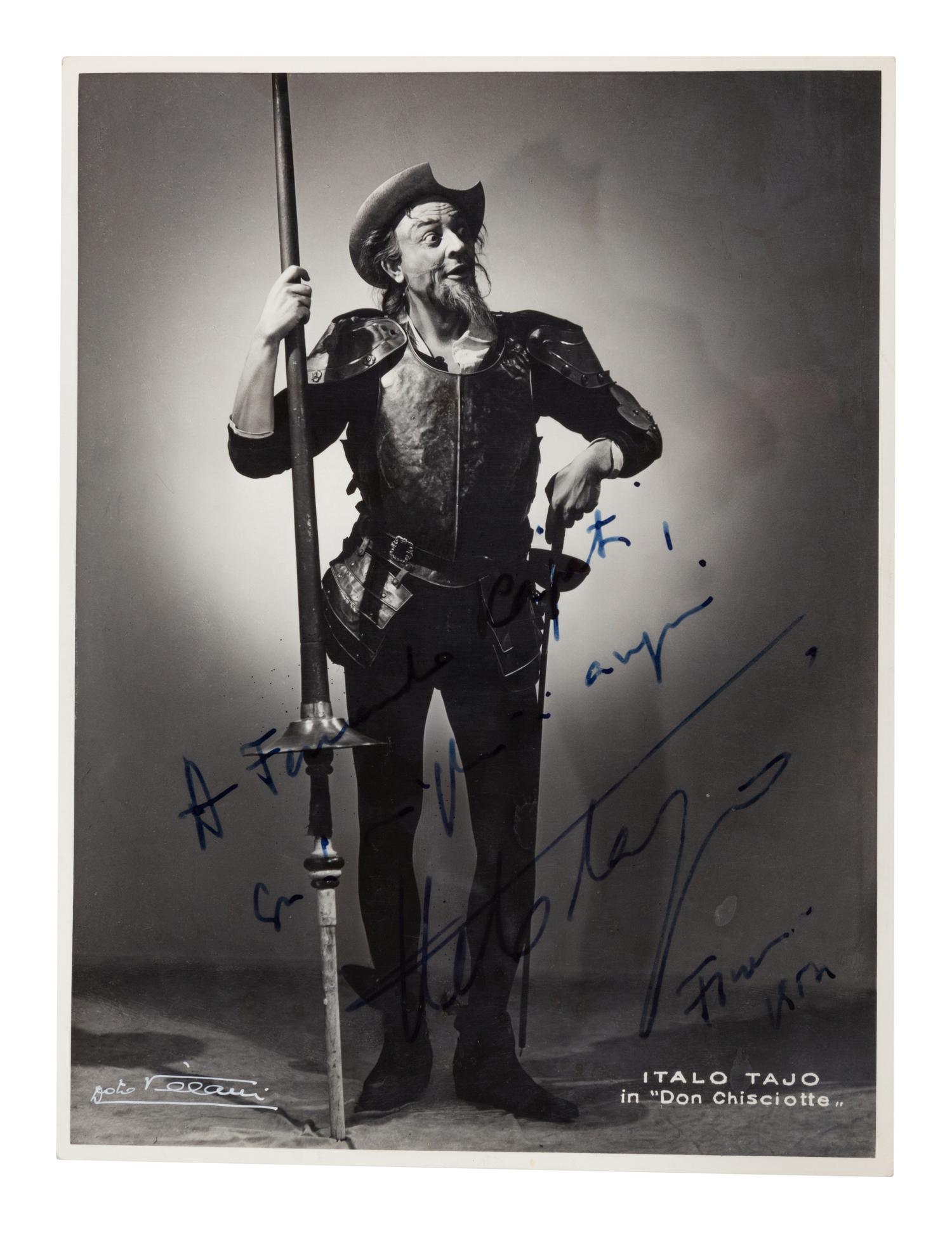 TAJO, Italo (1915-1993). Black and white photographic portrait, signed (“Italo Tajo”) and additionally inscribed to Fernando Capati, 1954.