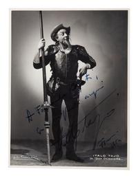 TAJO, Italo (1915-1993). Black and white photographic portrait, signed (“Italo Tajo”) and additionally inscribed to Fernando Capati, 1954.