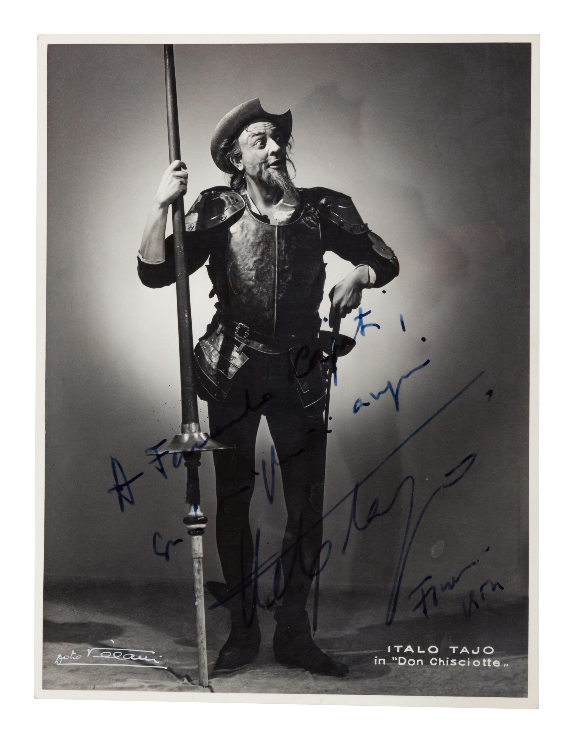 TAJO, Italo (1915-1993). Black and white photographic portrait, signed (“Italo Tajo”) and additionally inscribed to Fernando Capati, 1954.