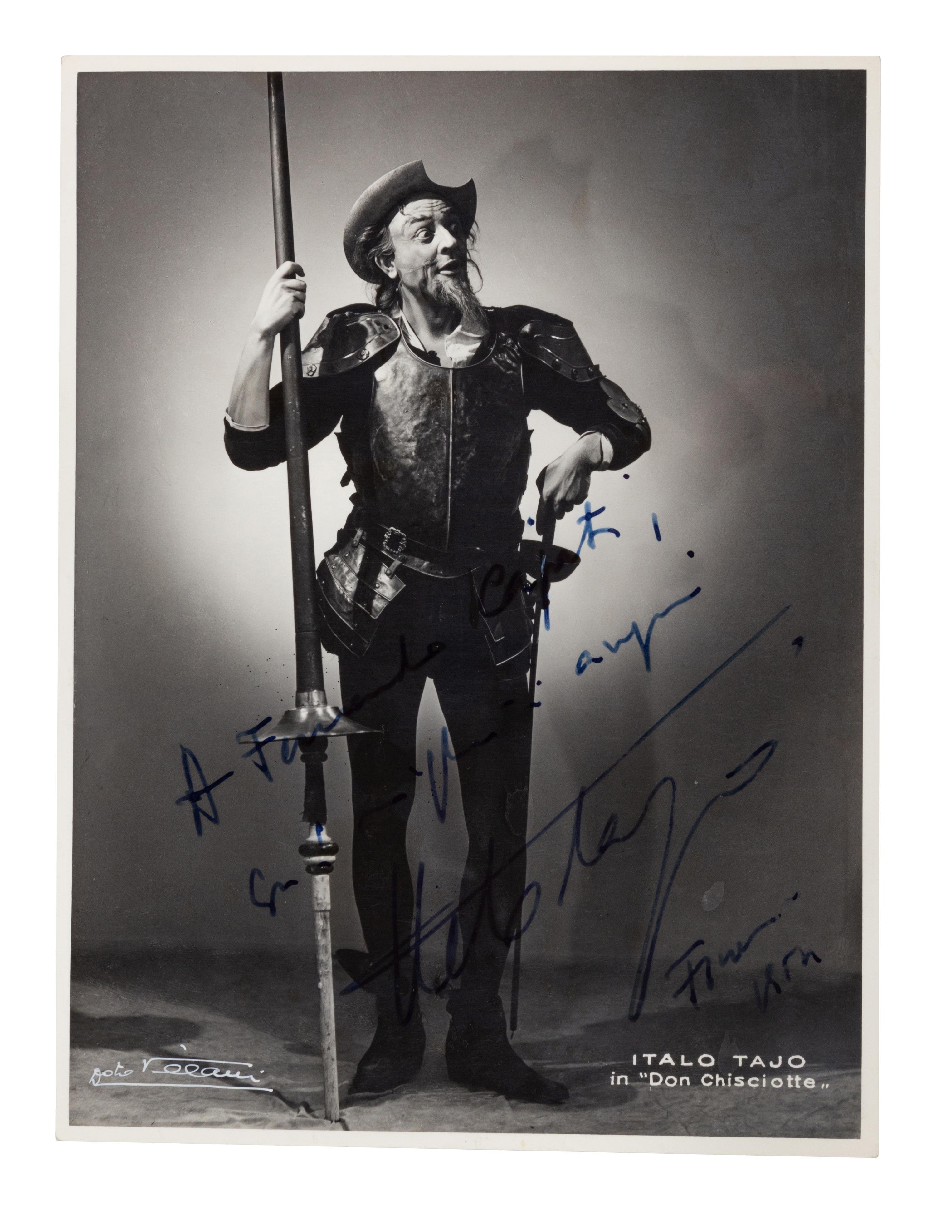TAJO, Italo (1915-1993). Black and white photographic portrait, signed (“Italo Tajo”) and additionally inscribed to Fernando Capati, 1954.