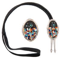 Sterling Silver and Mosaic Inlay Belt Buckle and Bolo Tie