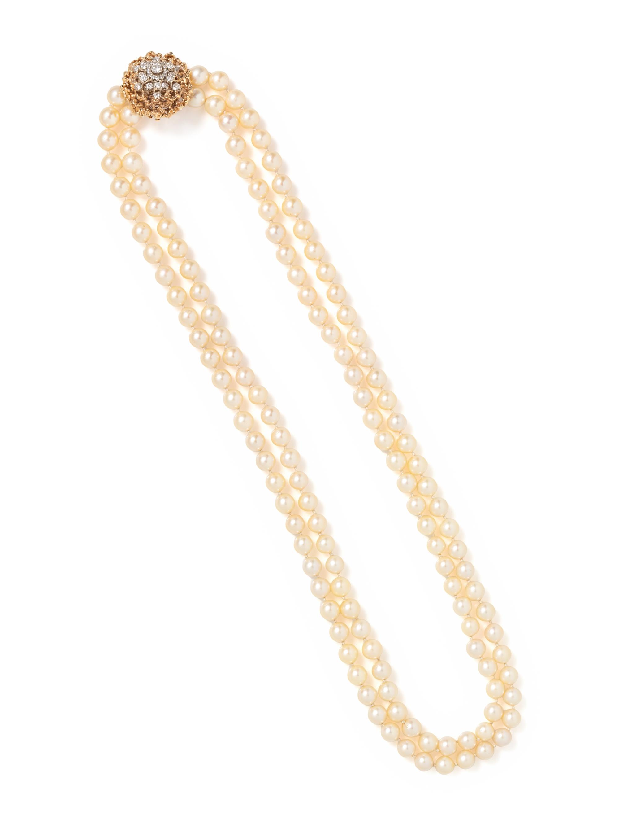 CULTURED PEARL AND DIAMOND NECKLACE