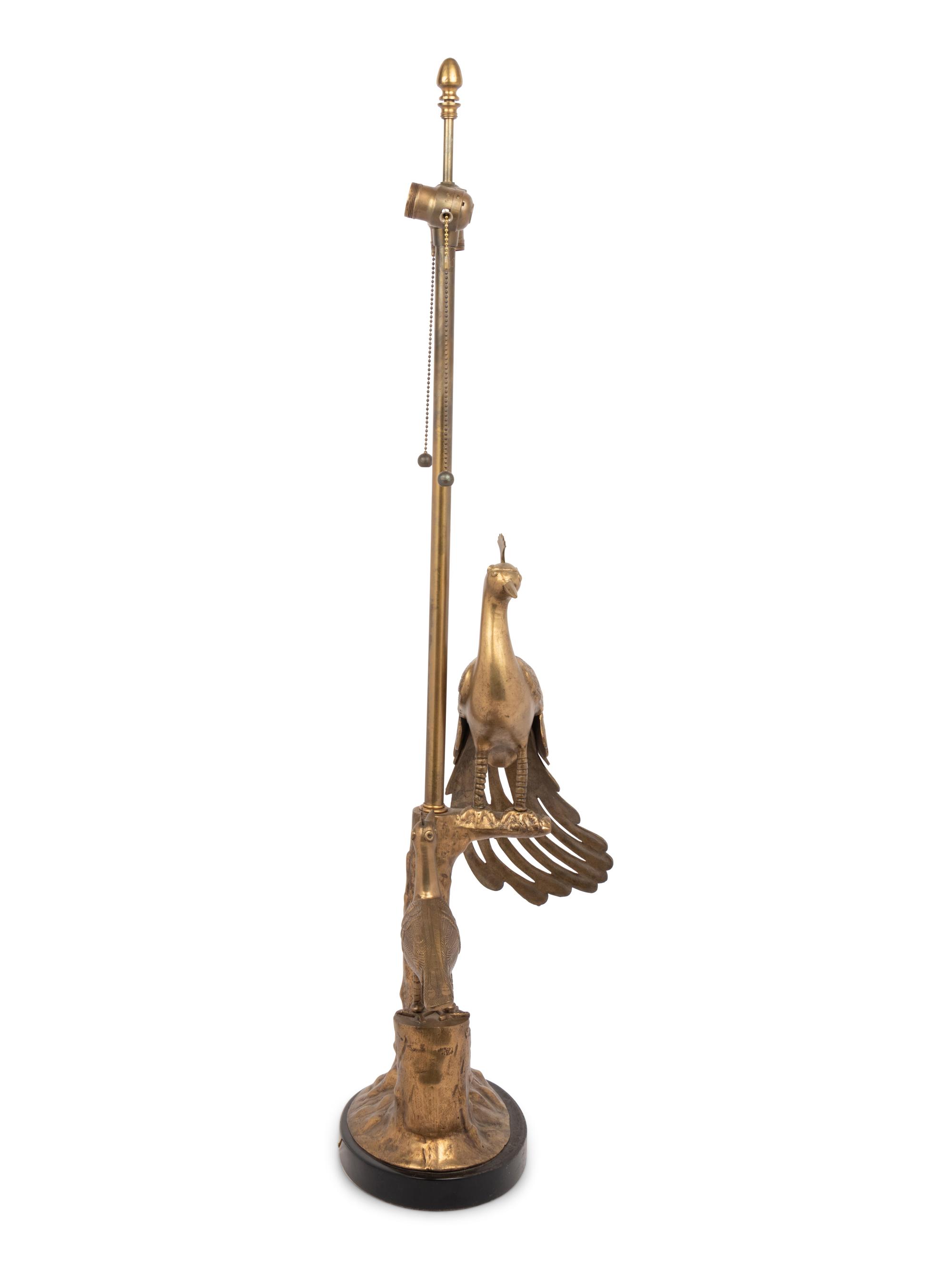 A Gilt Metal Peafowl Lamp