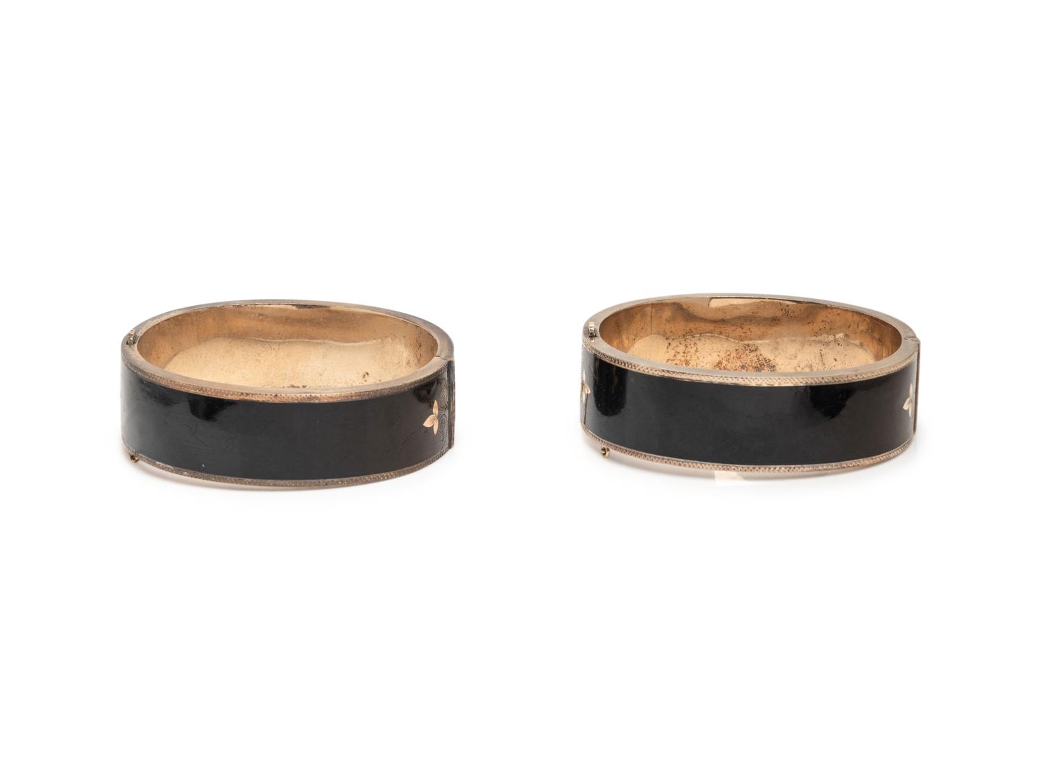 VICTORIAN, PAIR OF ENAMEL, AND SEED PEARL BANGLE BRACELETS