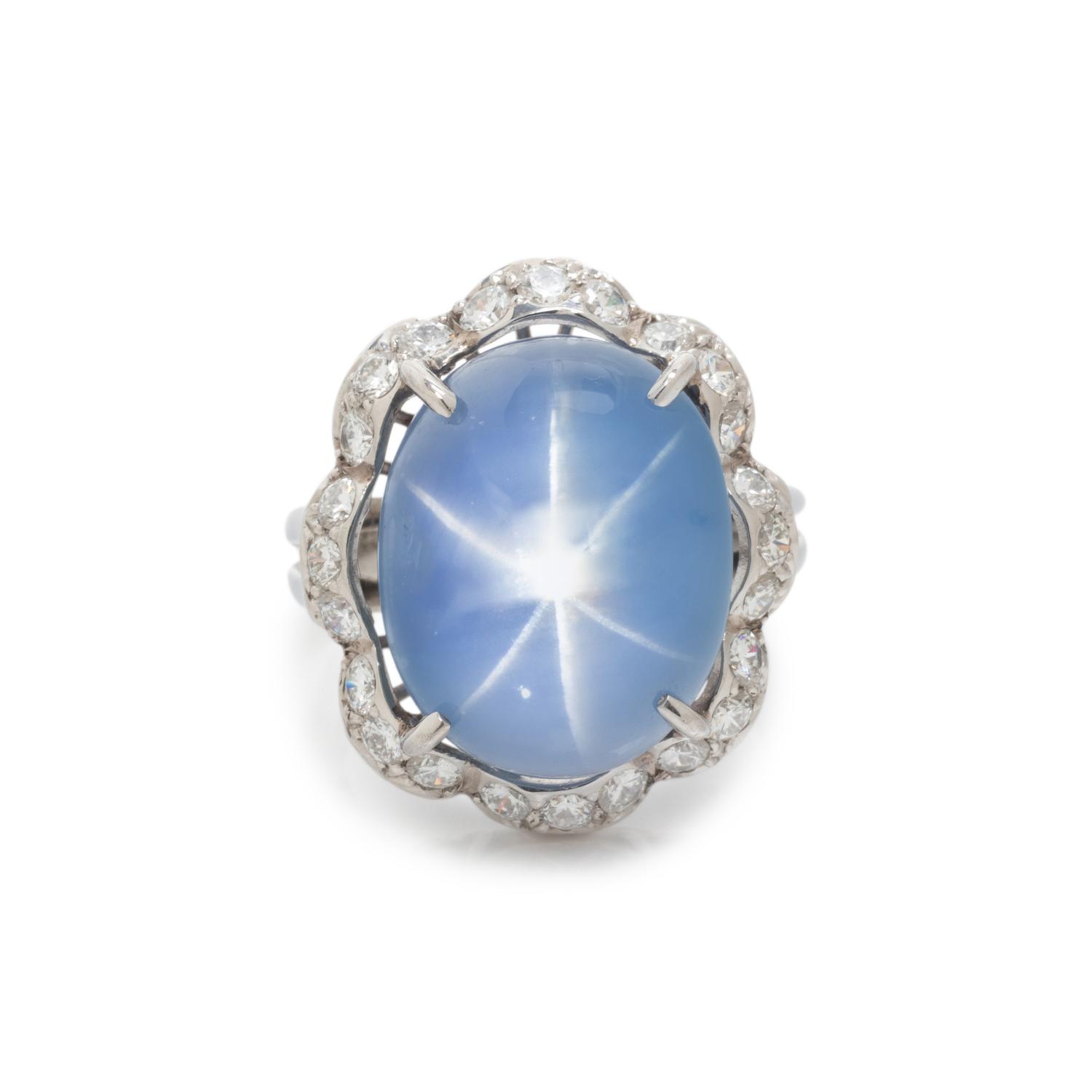 OSCAR HEYMAN & BROTHERS, PLATINUM AND STAR SAPPHIRE RING