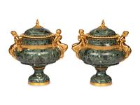A Pair of French Gilt Bronze Mounted Marble Urns