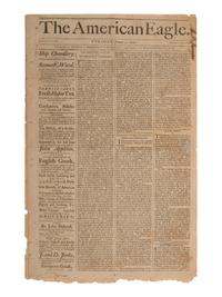 [UPRISING OF ENSLAVED PEOPLE]. American Eagle . No. 1. Salem, MA: Thomas C. Cushing, 5 January 1790.
