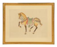 A Group of Four Chinese Gilt Framed Watercolors of Horses