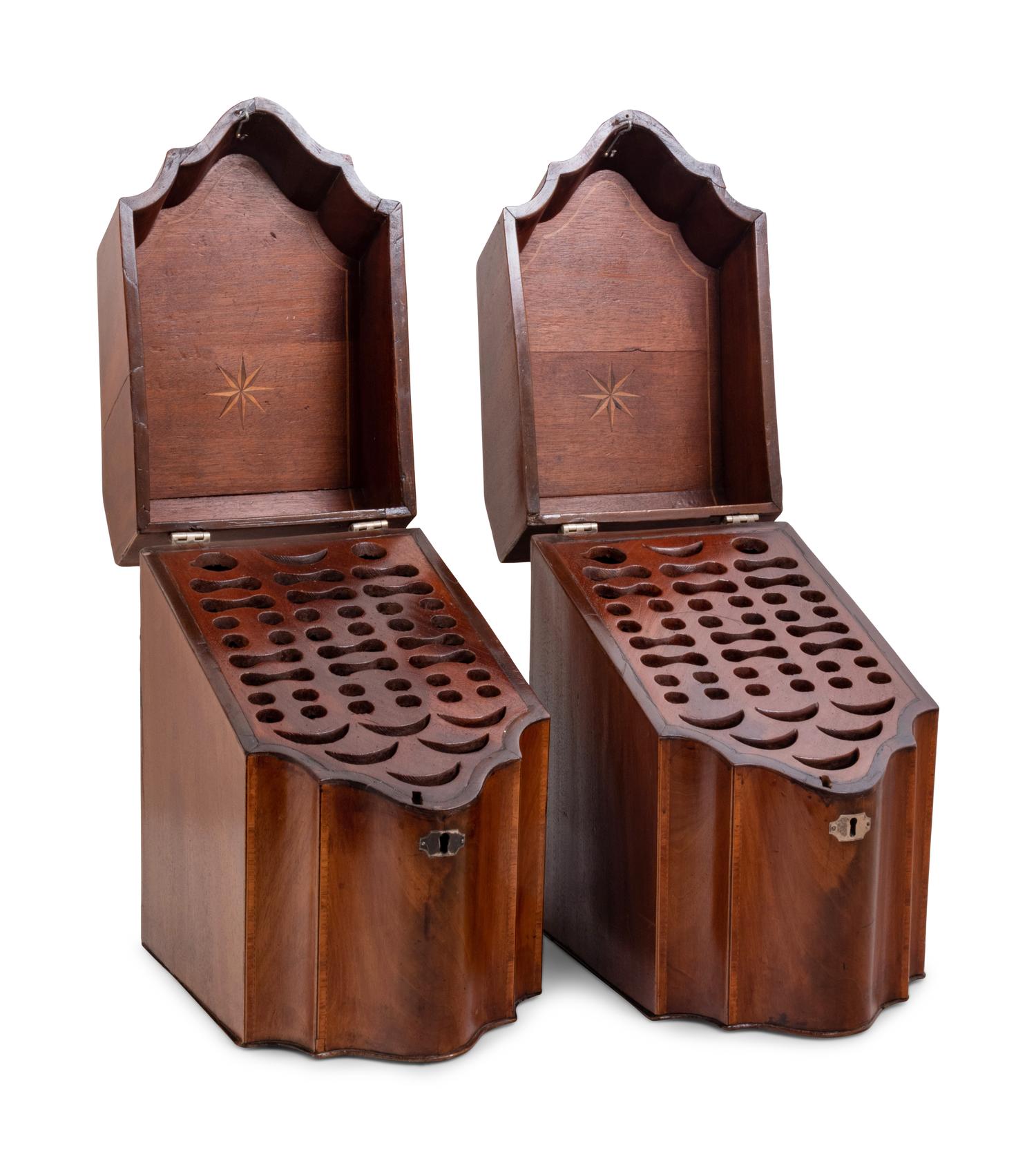 A Pair of George III Figured Mahogany Cutlery Boxes
