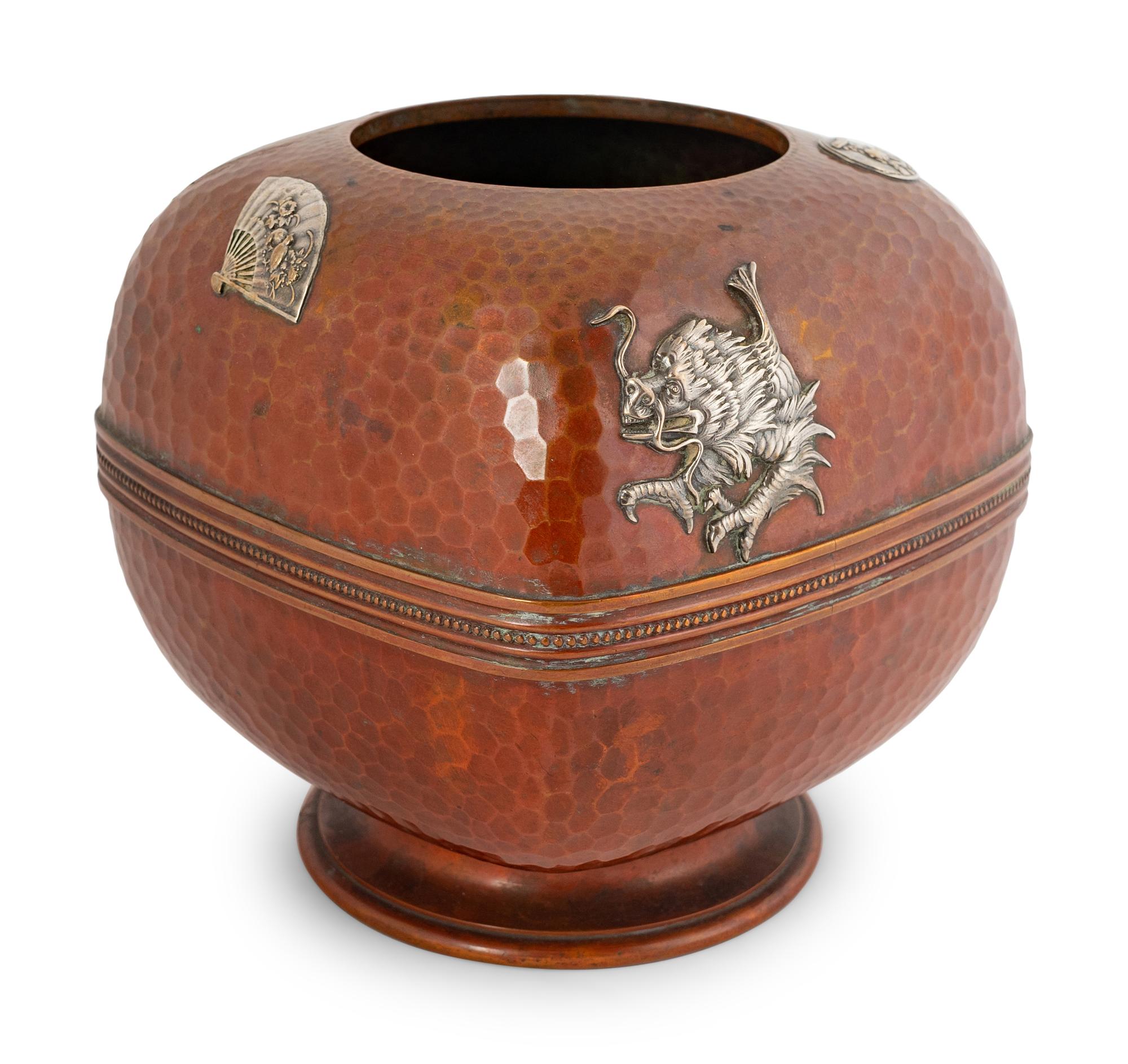 An American Japonesque Hammered Copper Vase with Silver Mounts — Gorham, 20th Century