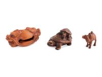 Two Japanese Boxwood Netsuke and An Ojime