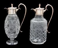 Two Silver Plate Mounted Cut Crystal Decanters Height 11 3/4 inches. — 20TH CENTURY