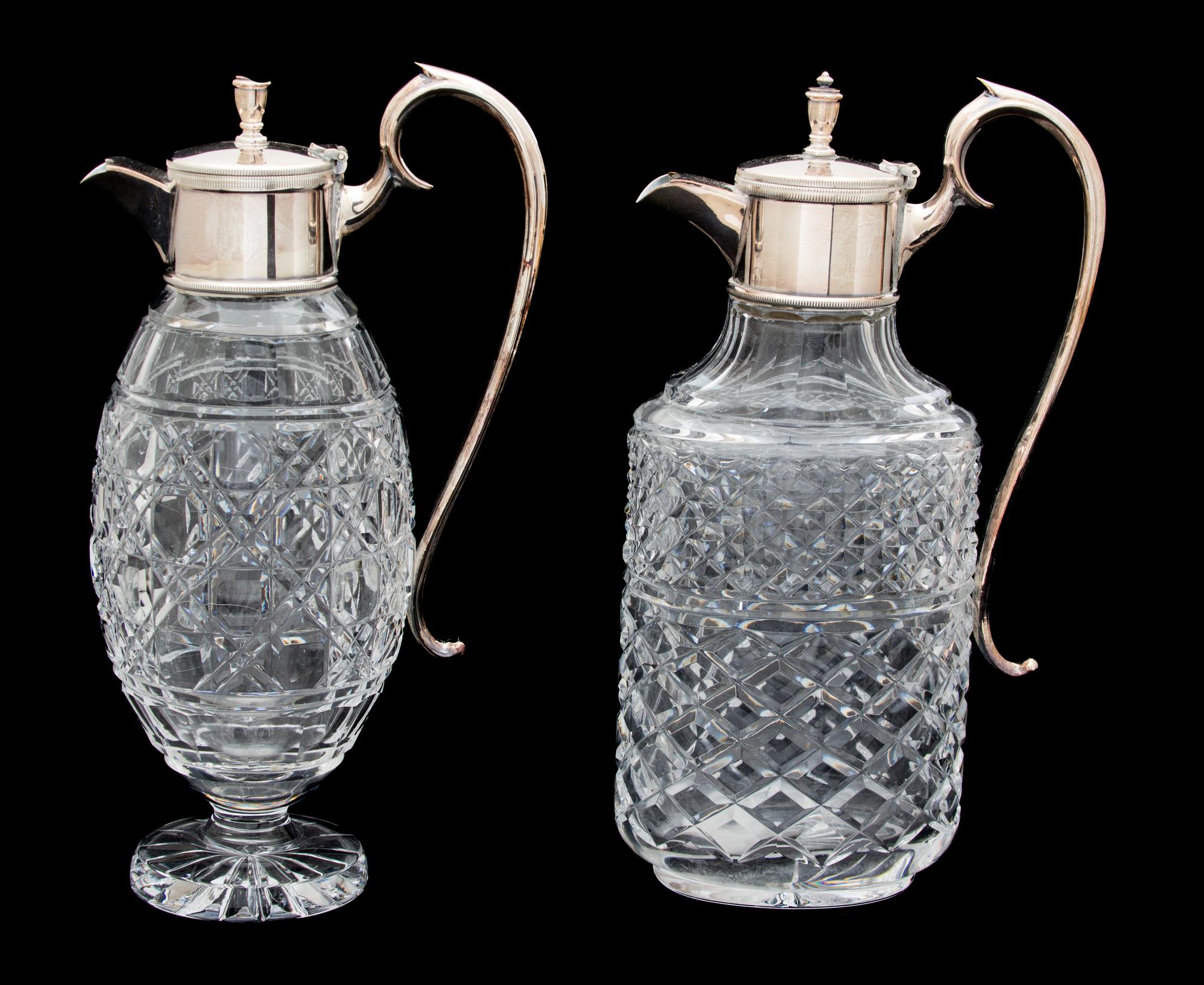 Two Silver Plate Mounted Cut Crystal Decanters Height 11 3/4 inches. — 20TH CENTURY