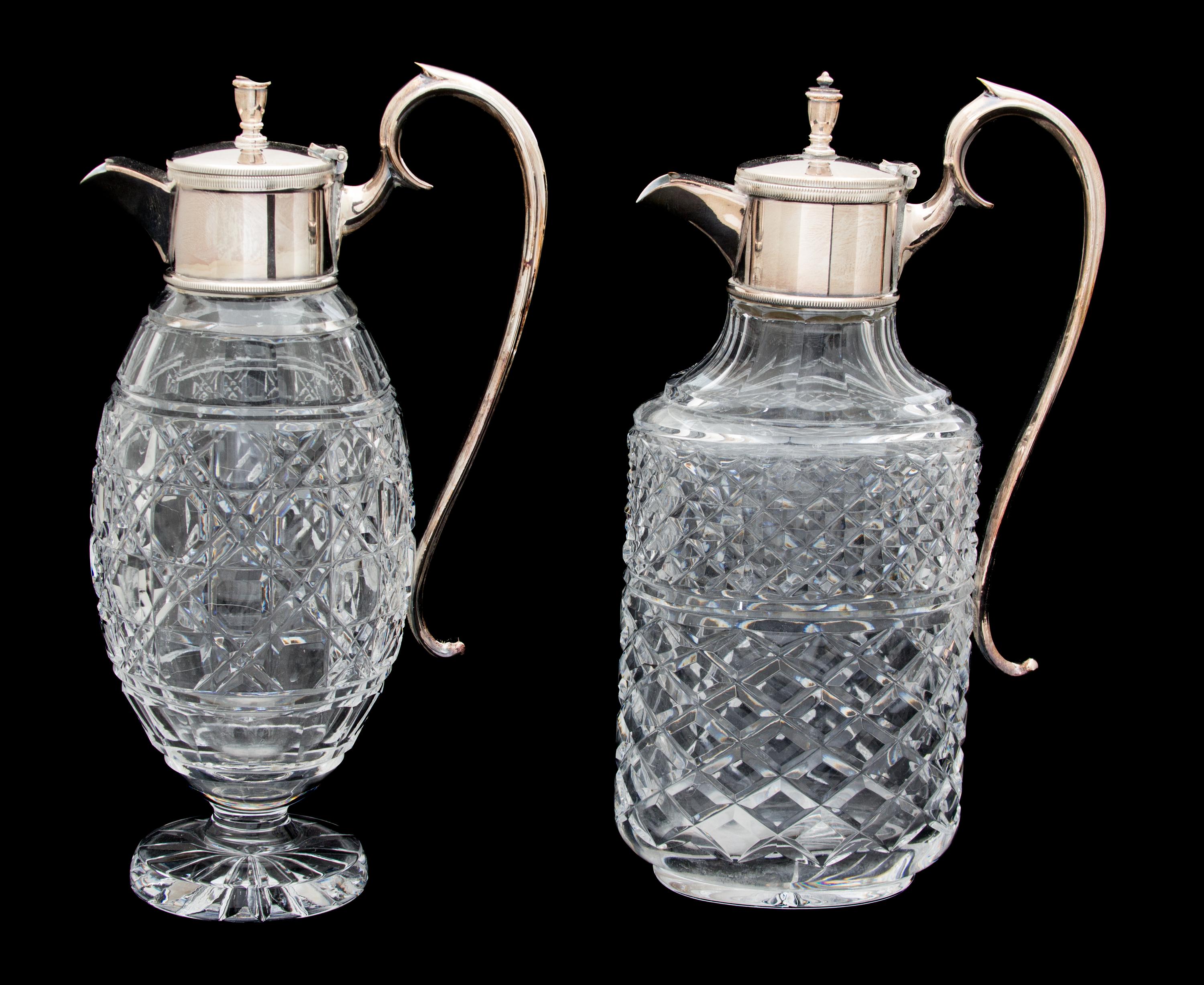 Two Silver Plate Mounted Cut Crystal Decanters Height 11 3/4 inches. — 20TH CENTURY