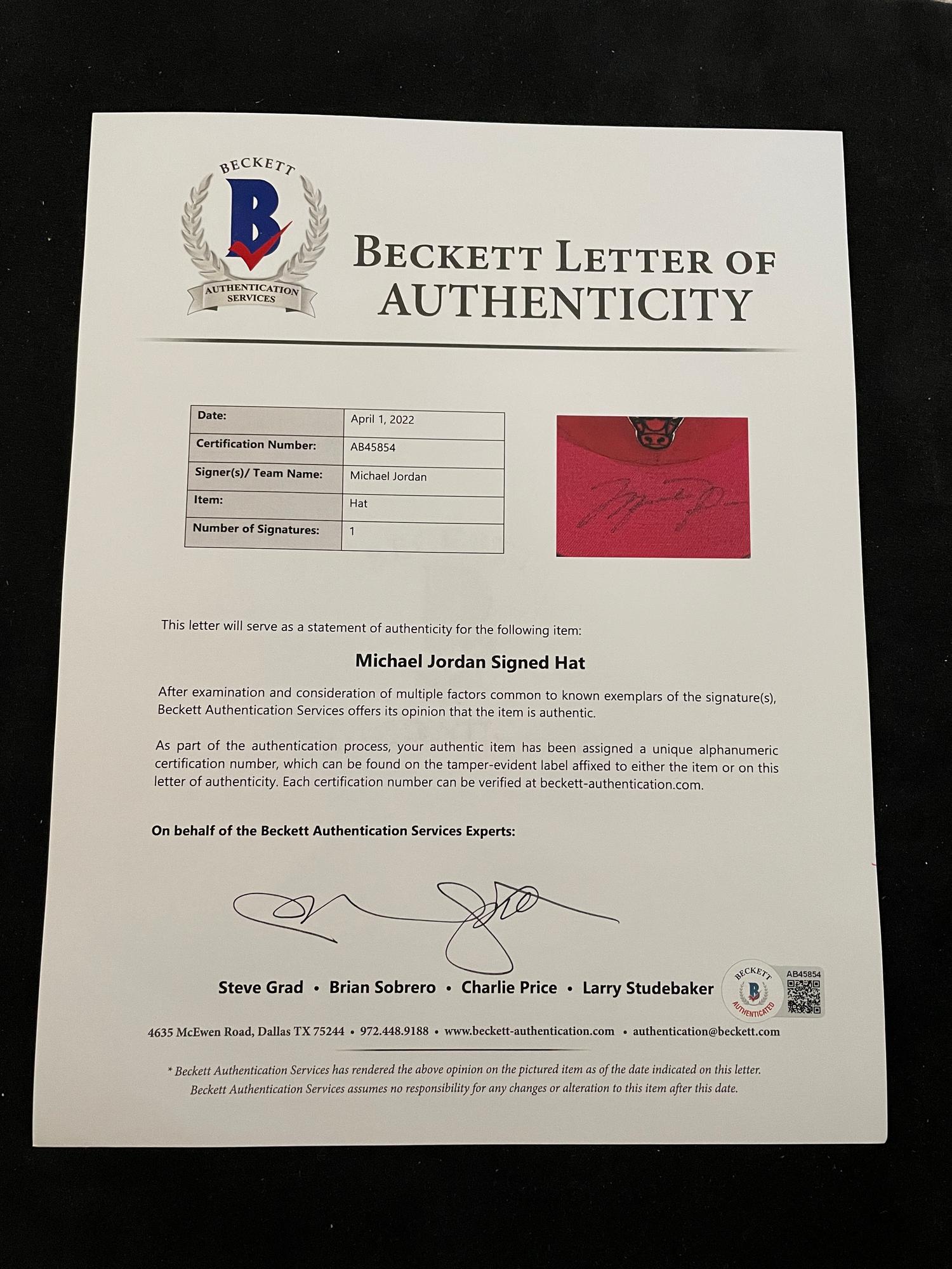 A Michael Jordan Signed Autograph Chicago Bulls Hat (Beckett Authentication Services Letter BAS Certified),