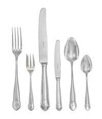 A German Silver Flatware Service, Koch & Bergfeld, Bremen, Early 20th Century, Chippendale pattern, each with engraved L monogram, comp