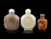 Three Chinese Jade and Agate Snuff Bottles
