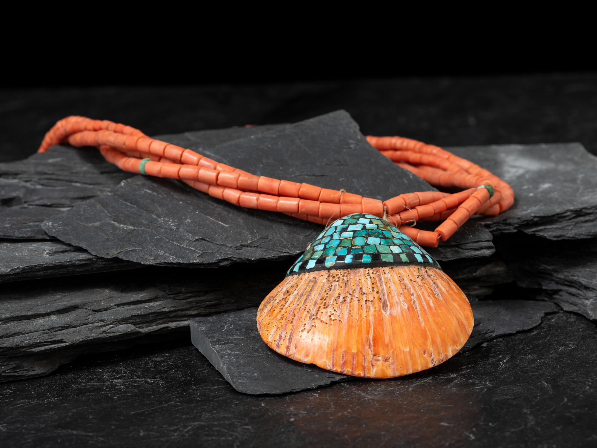 Kewa Multi-strand Coral and Inlaid Spiny Oyster Necklace