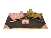 A Louis XV Style Gilt Bronze Inkwell and a Sèvres Style Porcelain Standish