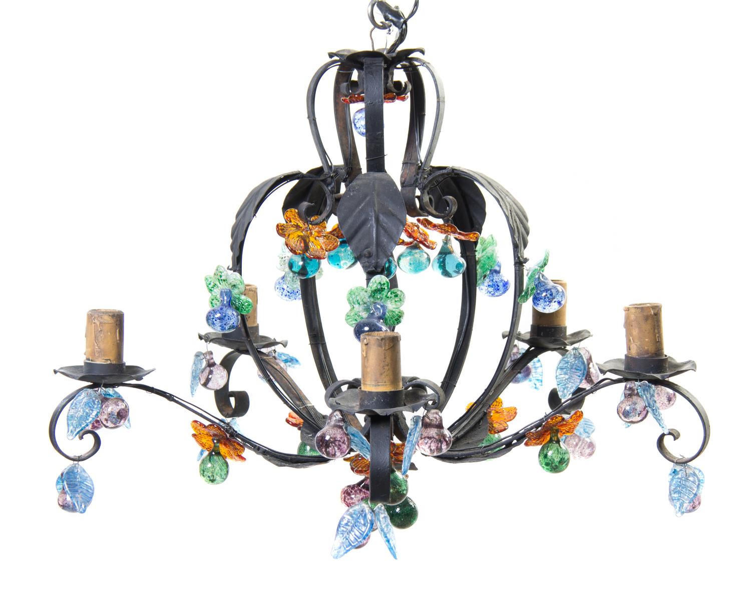 A Gothic Revival Tole Five-Light Chandelier, Height 20 x diameter 24 inches.